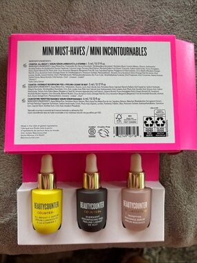 Beautycounter Mini Serum Trio — Yellow, Black, Beige Bottles